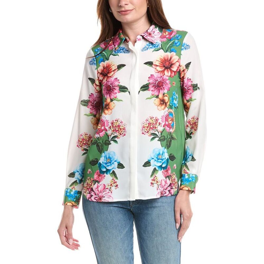 T Tahari Womens Printed Blouse, Black